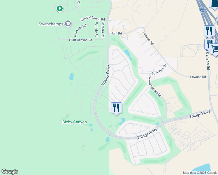 map of restaurants, bars, coffee shops, grocery stores, and more near 24078 Watercress Drive in Corona
