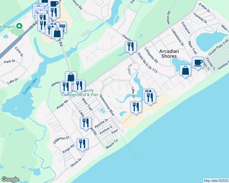 map of restaurants, bars, coffee shops, grocery stores, and more near 200 West Hyde Park in Myrtle Beach