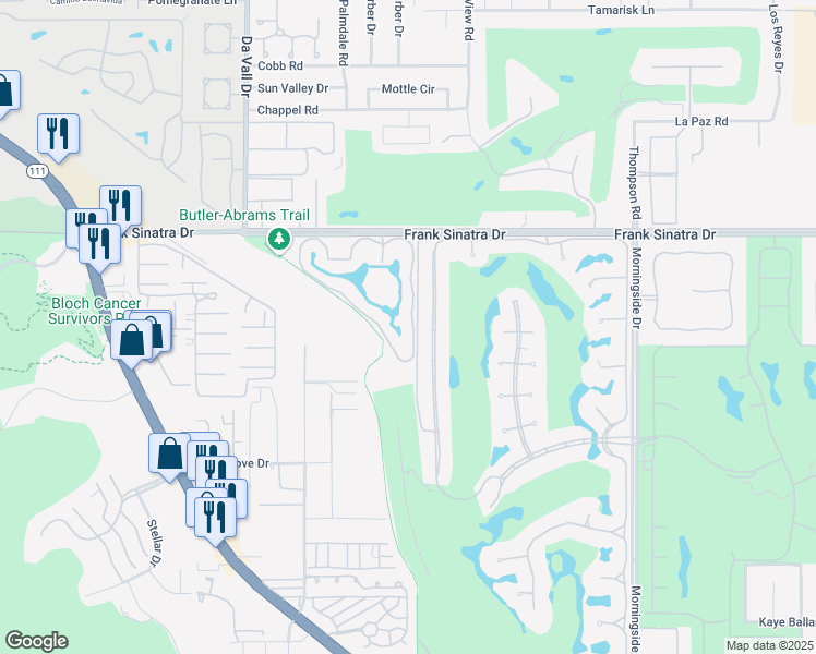 map of restaurants, bars, coffee shops, grocery stores, and more near 2 Tennis Club Drive in Rancho Mirage