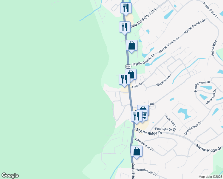 map of restaurants, bars, coffee shops, grocery stores, and more near 134 L C Dunn Court in Conway