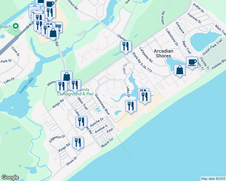 map of restaurants, bars, coffee shops, grocery stores, and more near 200 West Hyde Park in Myrtle Beach