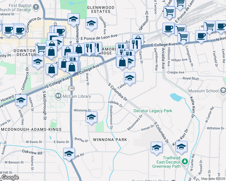 map of restaurants, bars, coffee shops, grocery stores, and more near in Decatur