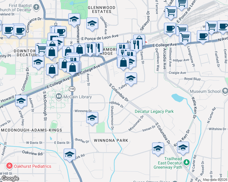map of restaurants, bars, coffee shops, grocery stores, and more near in Decatur