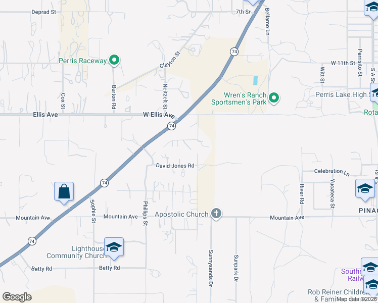 map of restaurants, bars, coffee shops, grocery stores, and more near 24023 Stafford Street in Perris