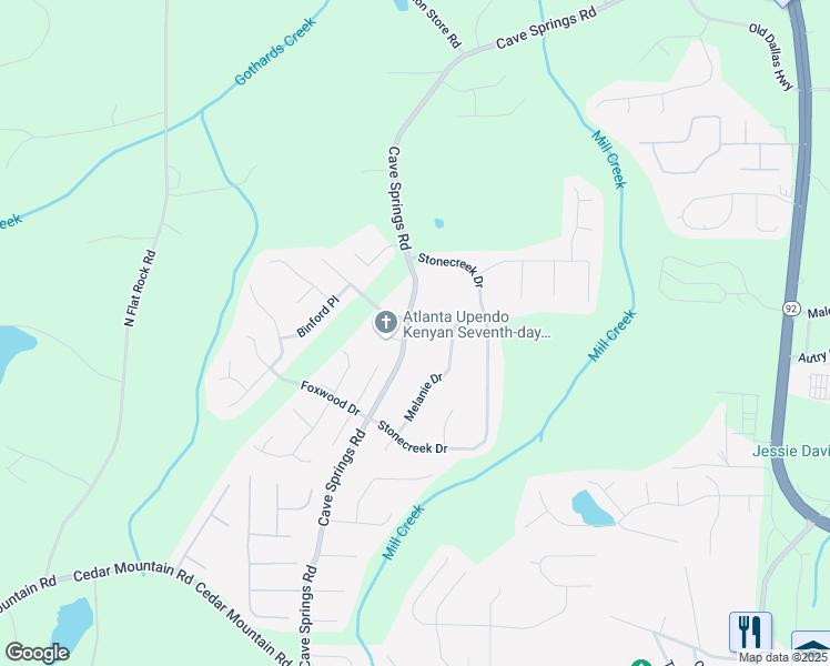 map of restaurants, bars, coffee shops, grocery stores, and more near 1272 Cave Springs Road in Douglasville