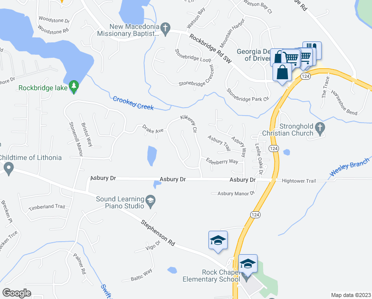 map of restaurants, bars, coffee shops, grocery stores, and more near 851 Plumbridge Court in Lithonia