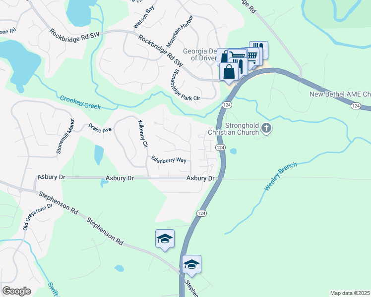 map of restaurants, bars, coffee shops, grocery stores, and more near 7590 Clear Creek Dr in Lithonia