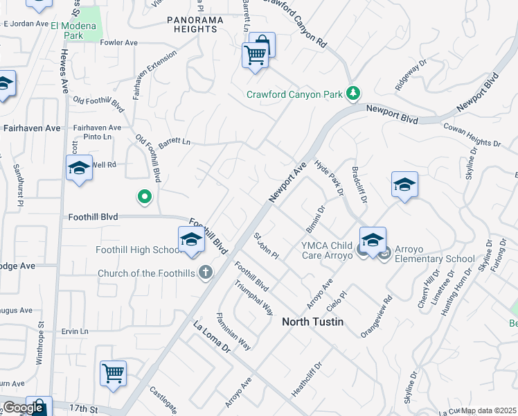 map of restaurants, bars, coffee shops, grocery stores, and more near 19422 Lemon Hill Drive in Santa Ana