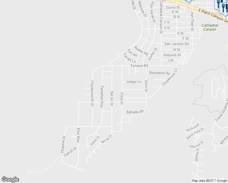 map of restaurants, bars, coffee shops, grocery stores, and more near 38400 Bel Air Drive in Cathedral City