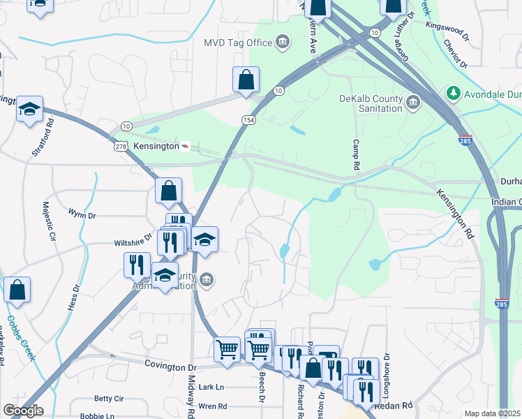 map of restaurants, bars, coffee shops, grocery stores, and more near 894 Gatehouse Drive in Decatur