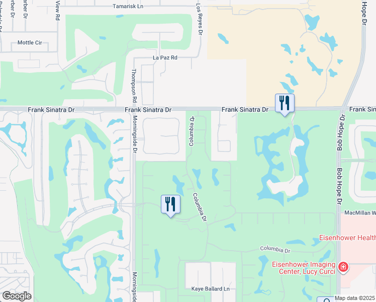 map of restaurants, bars, coffee shops, grocery stores, and more near 125 Columbia Drive in Rancho Mirage