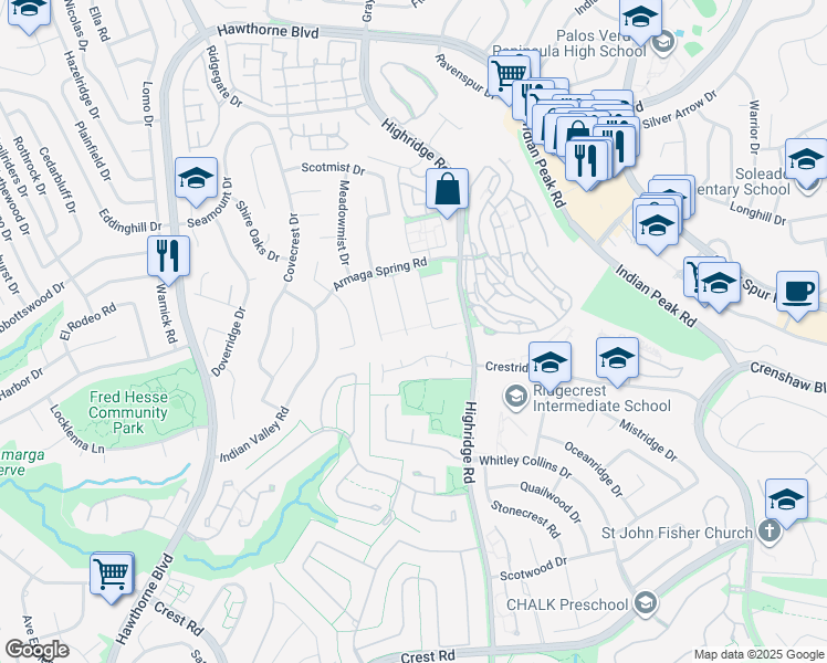map of restaurants, bars, coffee shops, grocery stores, and more near 48 Via Porto Grande in Rancho Palos Verdes