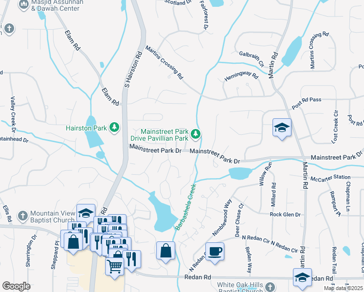 map of restaurants, bars, coffee shops, grocery stores, and more near 779 Heritage Oaks Drive in Stone Mountain