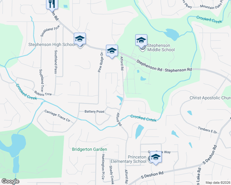 map of restaurants, bars, coffee shops, grocery stores, and more near 843 Ashley Lane in Stone Mountain