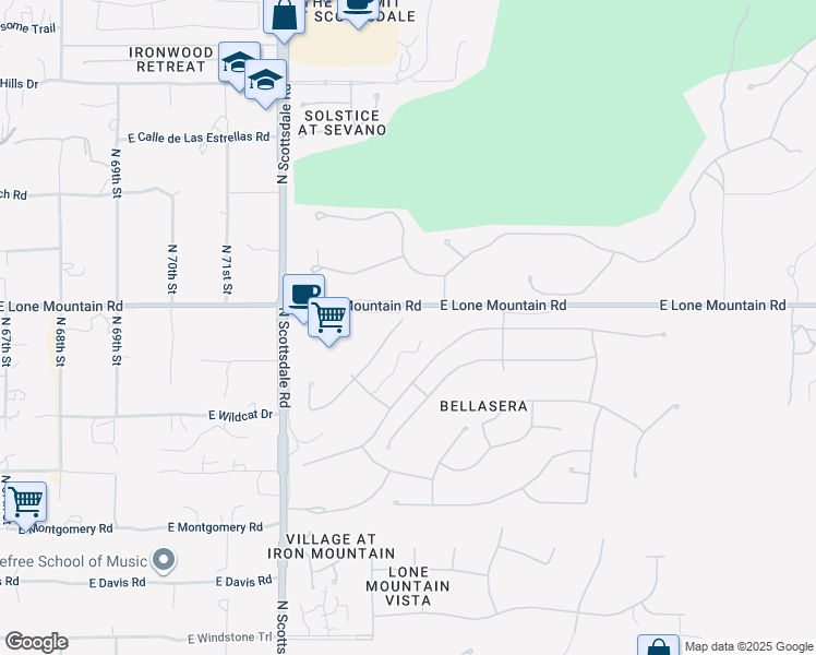 map of restaurants, bars, coffee shops, grocery stores, and more near 7419 East Brisa Drive in Scottsdale