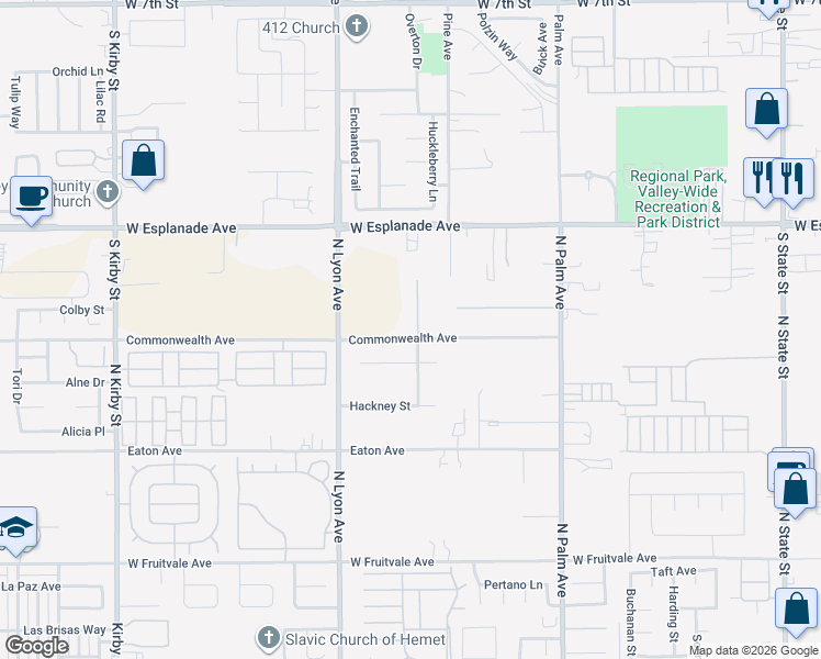 map of restaurants, bars, coffee shops, grocery stores, and more near 1211 Palomino Court in Hemet