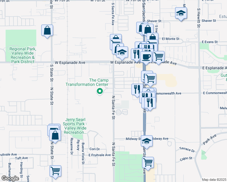 map of restaurants, bars, coffee shops, grocery stores, and more near 1555 South Santa Fe Avenue in San Jacinto