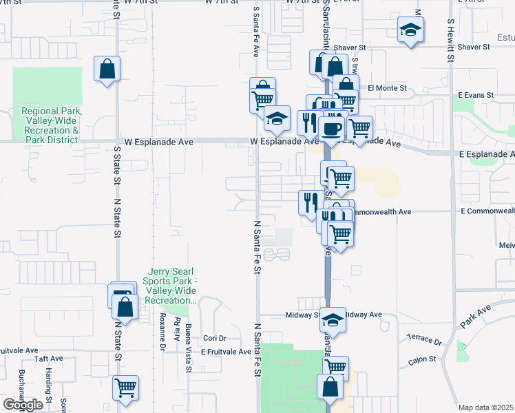 map of restaurants, bars, coffee shops, grocery stores, and more near 1763 South Santa Fe Avenue in San Jacinto