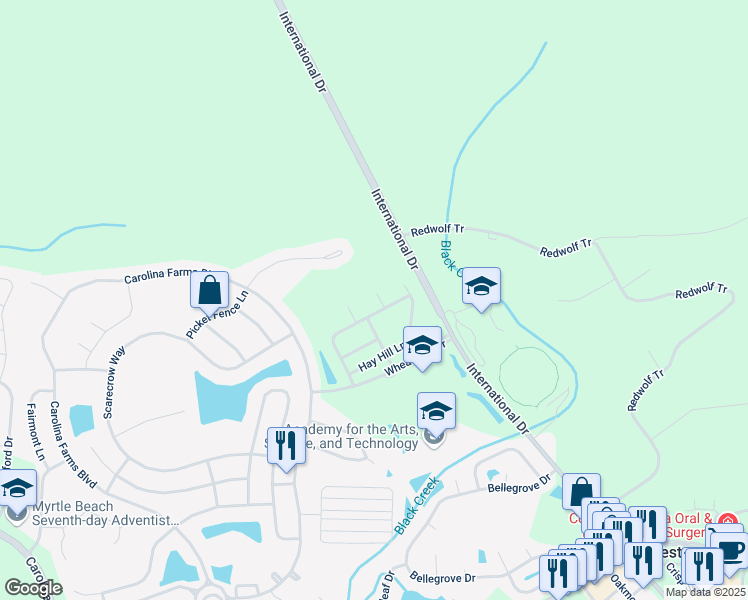 map of restaurants, bars, coffee shops, grocery stores, and more near 5905 Flour Mill Court in Myrtle Beach
