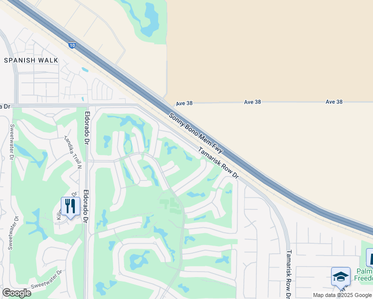 map of restaurants, bars, coffee shops, grocery stores, and more near 38453 Nasturtium Way in Palm Desert