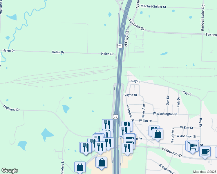 map of restaurants, bars, coffee shops, grocery stores, and more near 1211 Marlin Dr in Denison