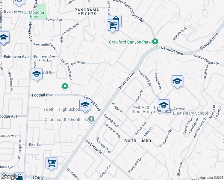 map of restaurants, bars, coffee shops, grocery stores, and more near 19422 Lemon Hill Drive in Santa Ana
