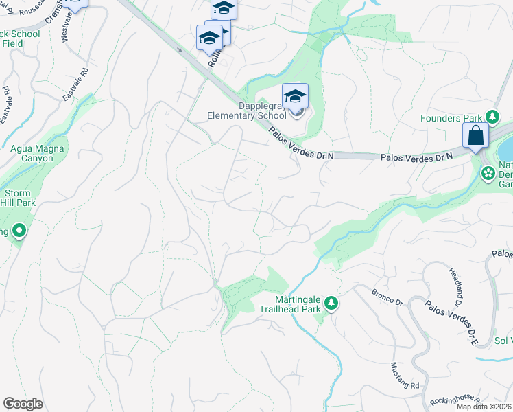 map of restaurants, bars, coffee shops, grocery stores, and more near 54 Saddleback Road in Rolling Hills