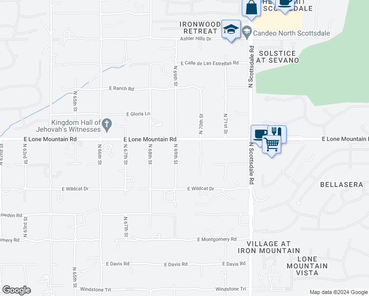 map of restaurants, bars, coffee shops, grocery stores, and more near 6935 East Lone Mountain Road in Scottsdale