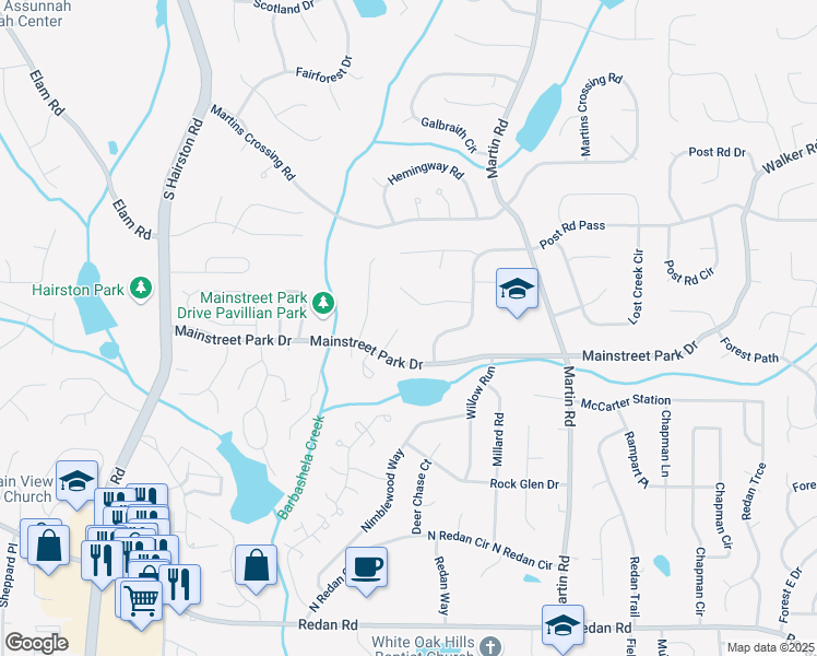 map of restaurants, bars, coffee shops, grocery stores, and more near 859 Bridgewater Court in Stone Mountain