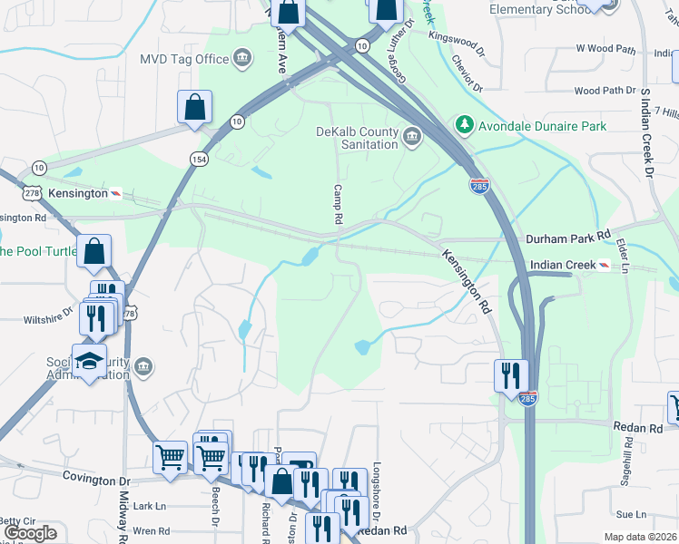 map of restaurants, bars, coffee shops, grocery stores, and more near 879 Porter Road in Decatur