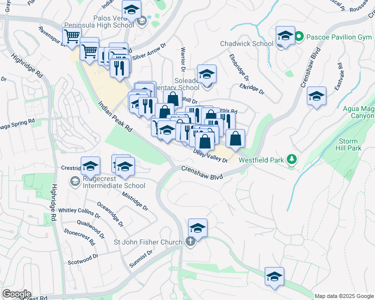 map of restaurants, bars, coffee shops, grocery stores, and more near 751 Deep Valley Drive in Rolling Hills Estates