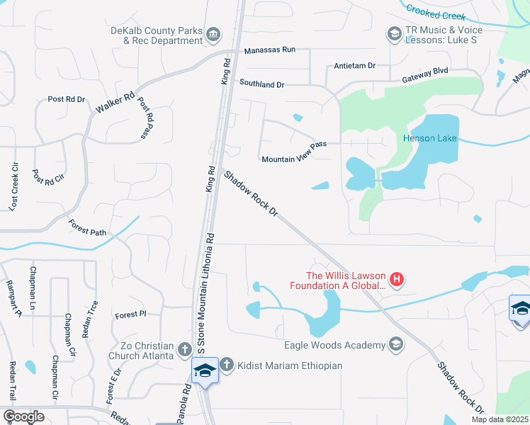 map of restaurants, bars, coffee shops, grocery stores, and more near 5633 Shadow Rock Drive in Lithonia
