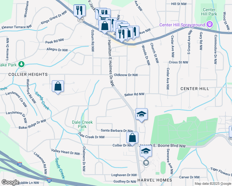 map of restaurants, bars, coffee shops, grocery stores, and more near 534 Hamilton E Holmes Drive Northwest in Atlanta