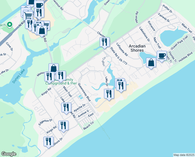 map of restaurants, bars, coffee shops, grocery stores, and more near 109 Westhill Circle in Myrtle Beach