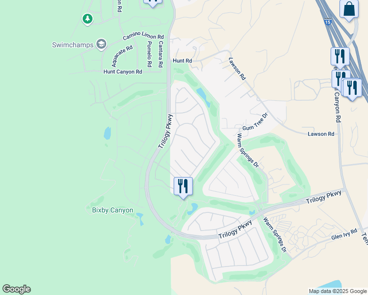 map of restaurants, bars, coffee shops, grocery stores, and more near 9092 Pinyon Point Court in Corona