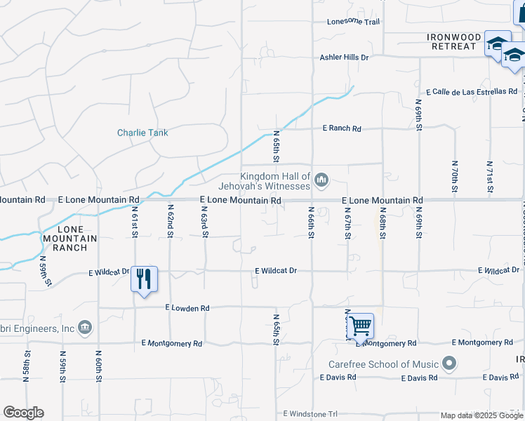 map of restaurants, bars, coffee shops, grocery stores, and more near 6431 E Lone Mountain Rd in Cave Creek