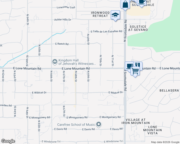 map of restaurants, bars, coffee shops, grocery stores, and more near 6935 East Lone Mountain Road in Scottsdale