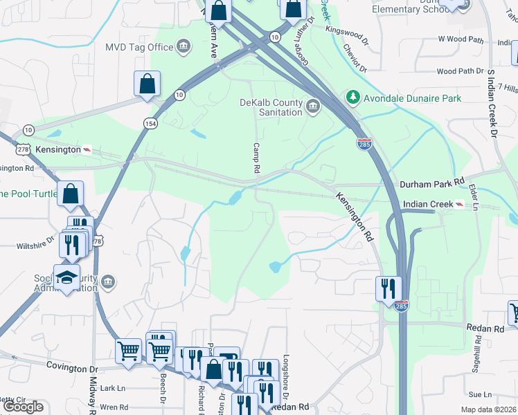 map of restaurants, bars, coffee shops, grocery stores, and more near 879 Porter Road in Decatur