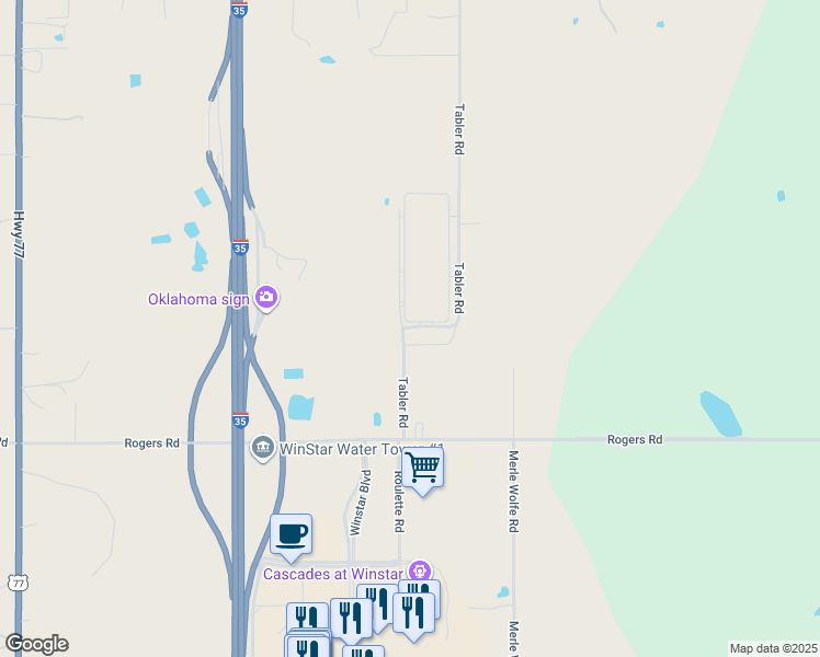 map of restaurants, bars, coffee shops, grocery stores, and more near 20758 Tabler Road in Thackerville
