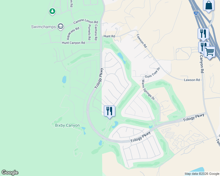 map of restaurants, bars, coffee shops, grocery stores, and more near 9092 Pinyon Point Court in Corona