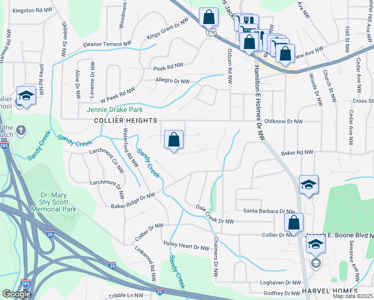 map of restaurants, bars, coffee shops, grocery stores, and more near 2811 Engle Road Northwest in Atlanta