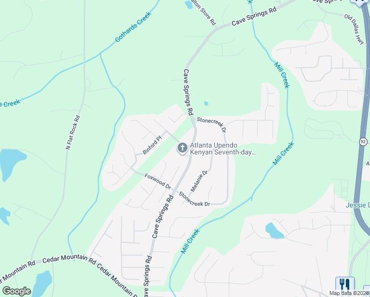 map of restaurants, bars, coffee shops, grocery stores, and more near 1025 Abercorn Way in Douglasville