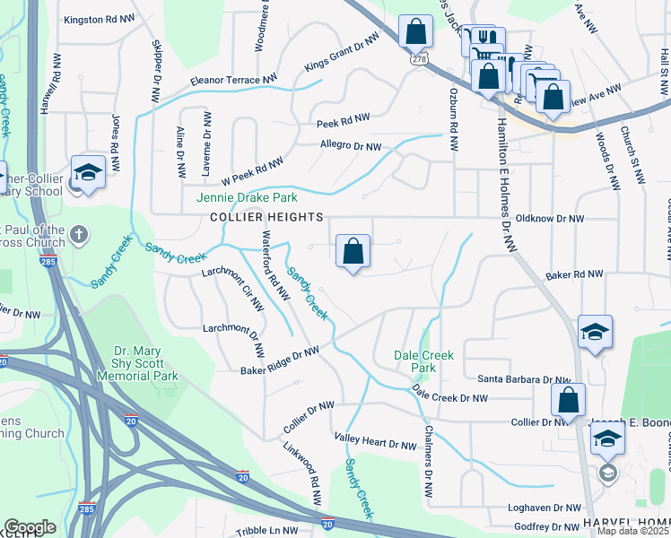 map of restaurants, bars, coffee shops, grocery stores, and more near 2868 Engle Road Northwest in Atlanta