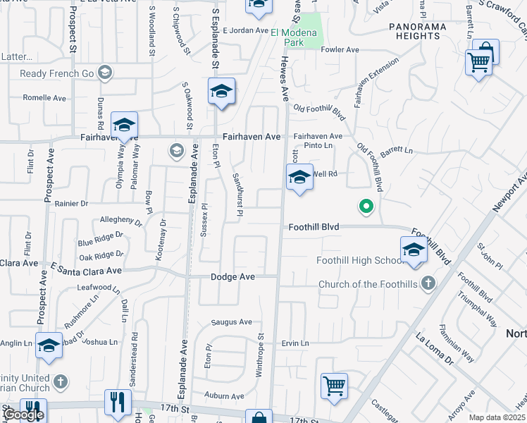 map of restaurants, bars, coffee shops, grocery stores, and more near 18672 Spaulding Avenue in Santa Ana