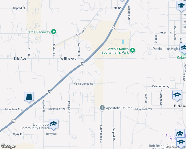 map of restaurants, bars, coffee shops, grocery stores, and more near 23475 Stafford Street in Perris