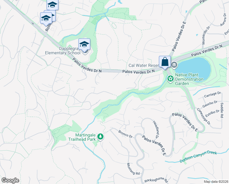 map of restaurants, bars, coffee shops, grocery stores, and more near 16 Roadrunner Road in Rolling Hills