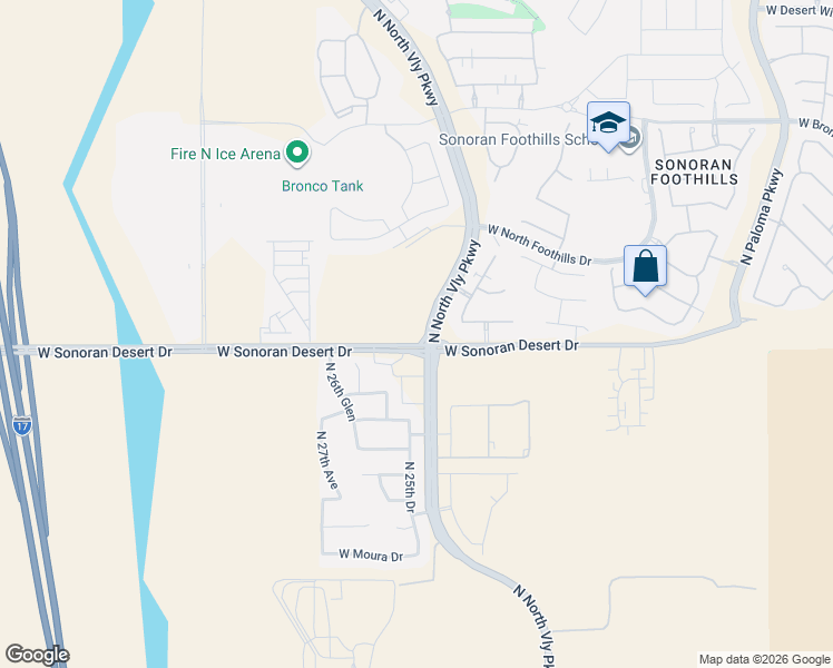 map of restaurants, bars, coffee shops, grocery stores, and more near 31400-31486 N North Valley Parkway in Phoenix