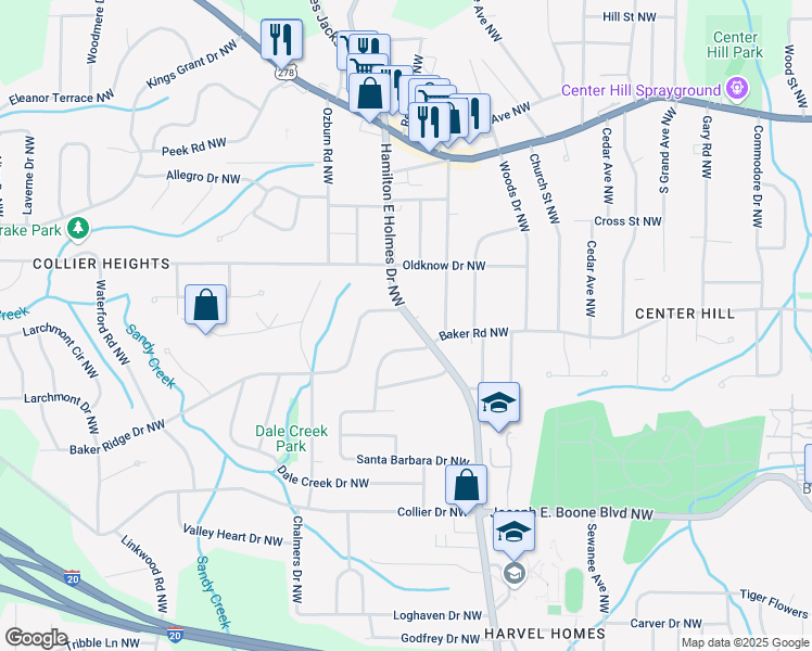 map of restaurants, bars, coffee shops, grocery stores, and more near 540 Hamilton E Holmes Drive Northwest in Atlanta