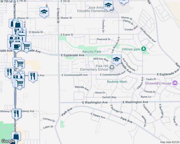 map of restaurants, bars, coffee shops, grocery stores, and more near 874 Camino De Oro in San Jacinto