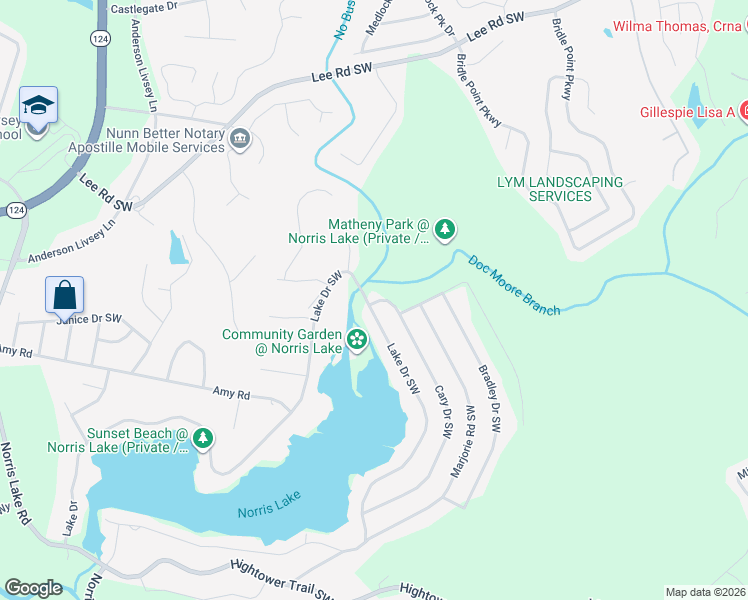 map of restaurants, bars, coffee shops, grocery stores, and more near 979 Lake Drive Southwest in Snellville